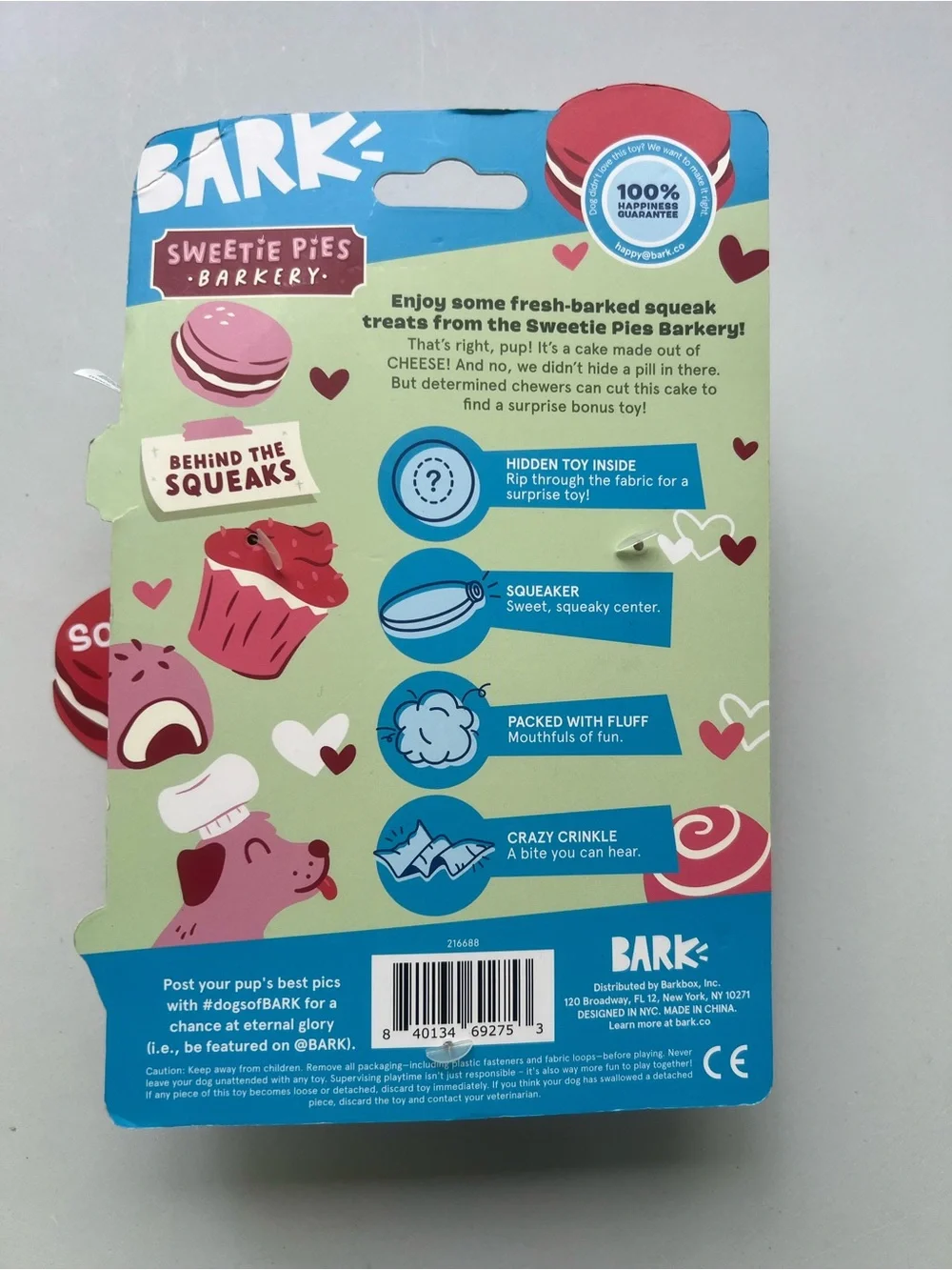 BARK Sweetie Pie Barkery Straw Betty Cheesecake S-M Dog Toy Squeak Crinkle Plush